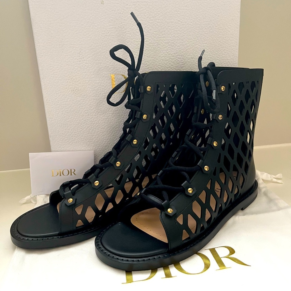 Dior Black Cutout Lace-Up Sandals